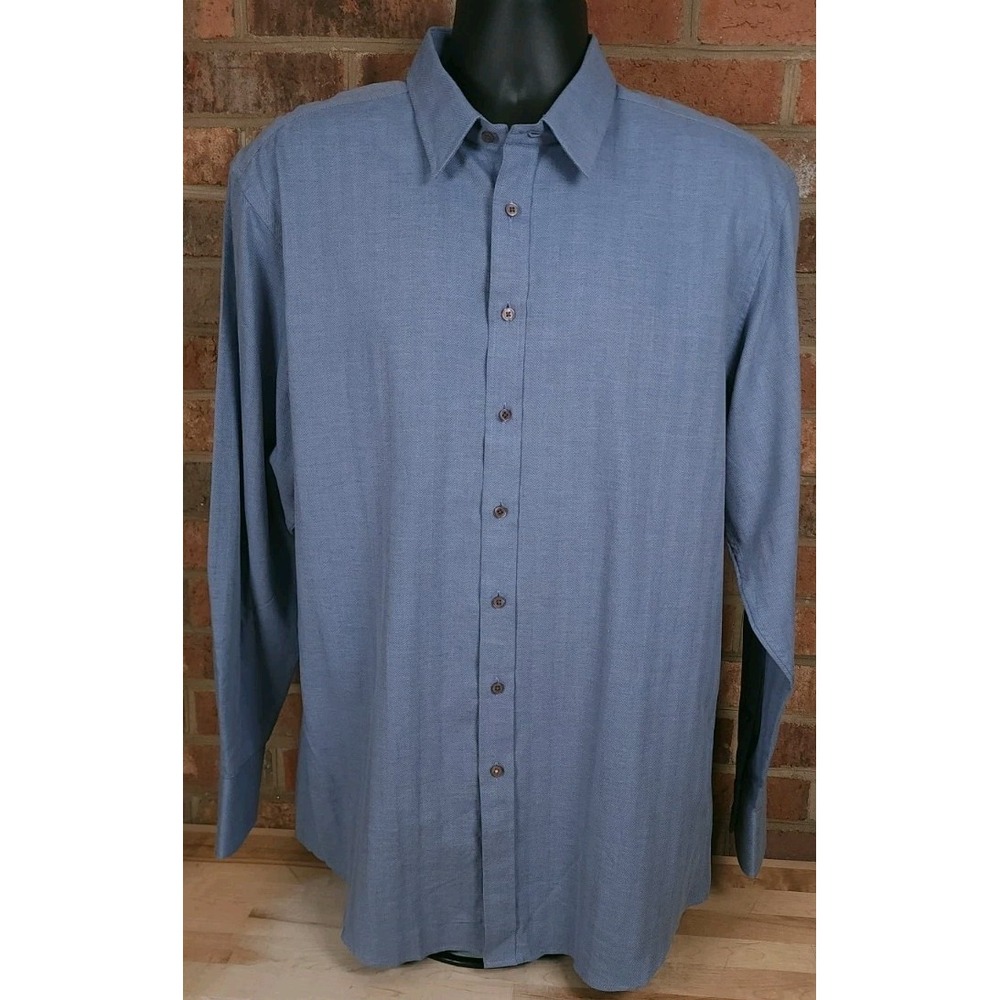 Thomas Pink Button Up Shirt Mens 17 Large Light Blue Cashmere Blend Slim Fit